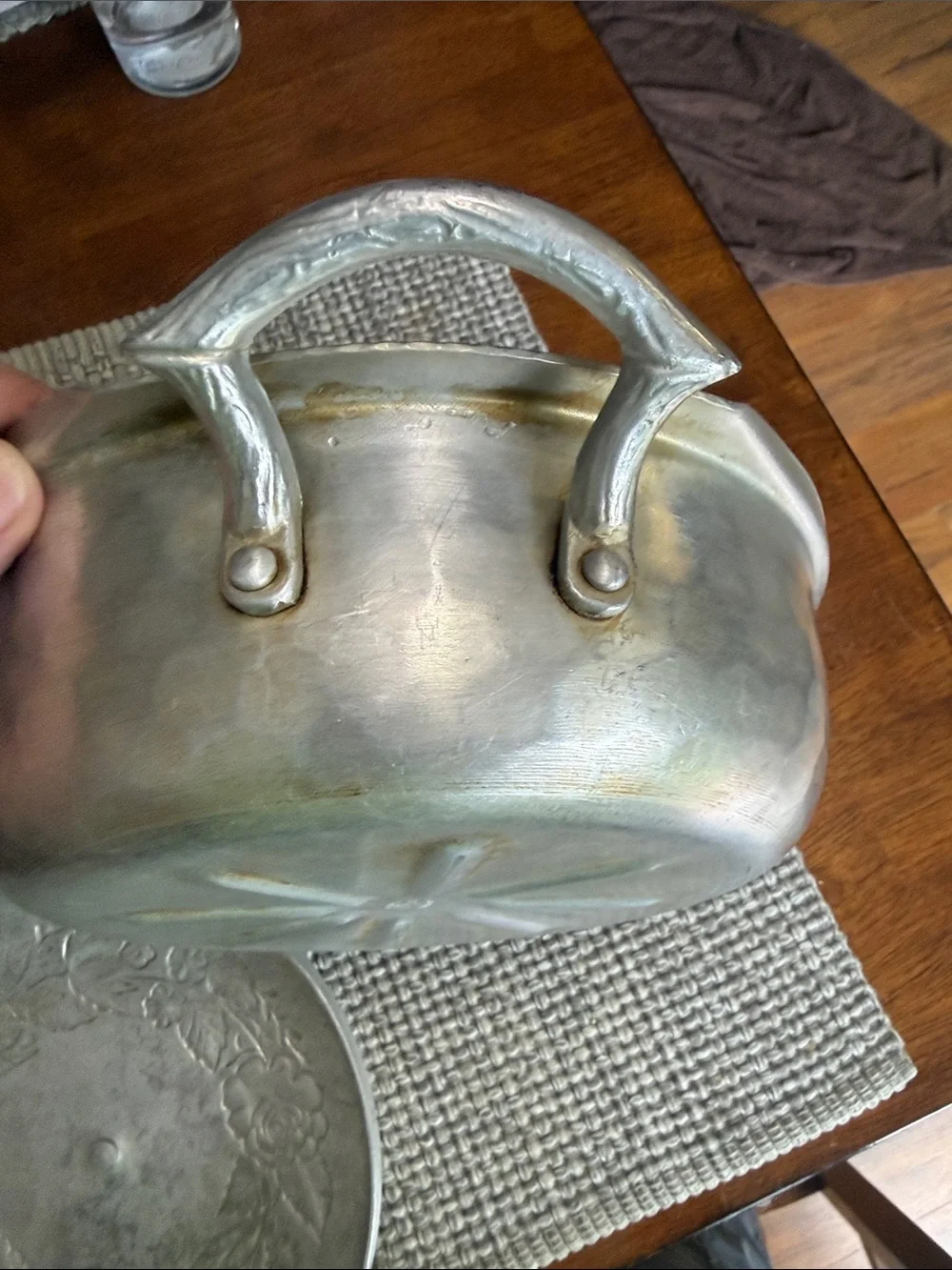 Silver Decorative Covered Casserole Pot - Elegant Floral Design